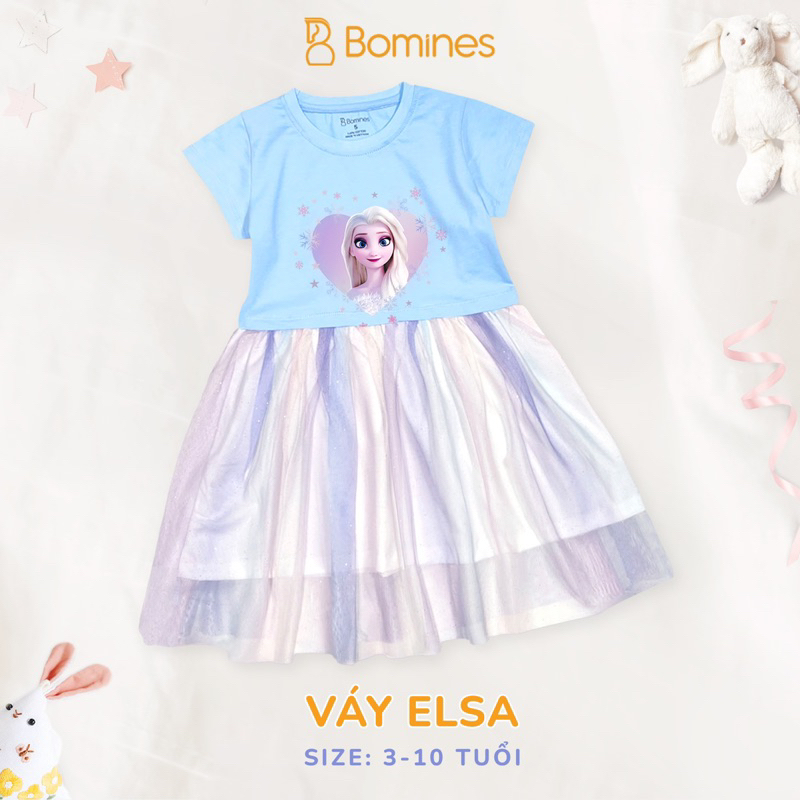 Váy bé gái công chúa Elsa BOMINES, lót lưới điệu đà xinh xắn cho bé 3- 10 tuổi, 12- 30kg DTNBGELSALUOI