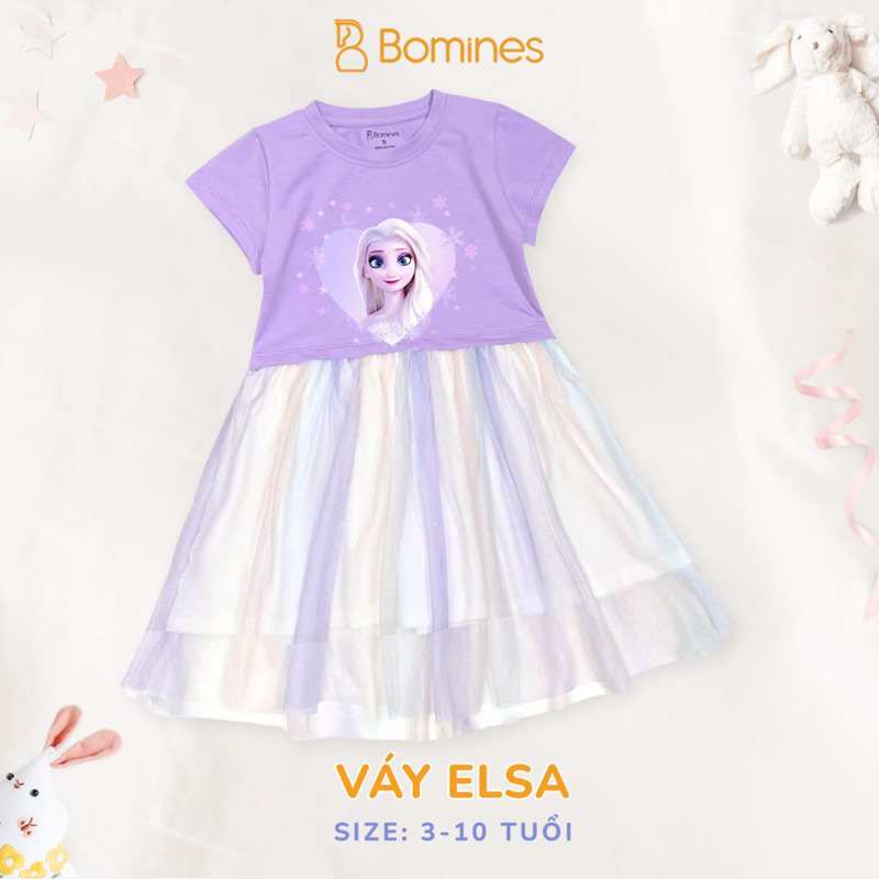 Váy bé gái công chúa Elsa BOMINES, lót lưới điệu đà xinh xắn cho bé 3- 10 tuổi, 12- 30kg DTNBGELSALUOI