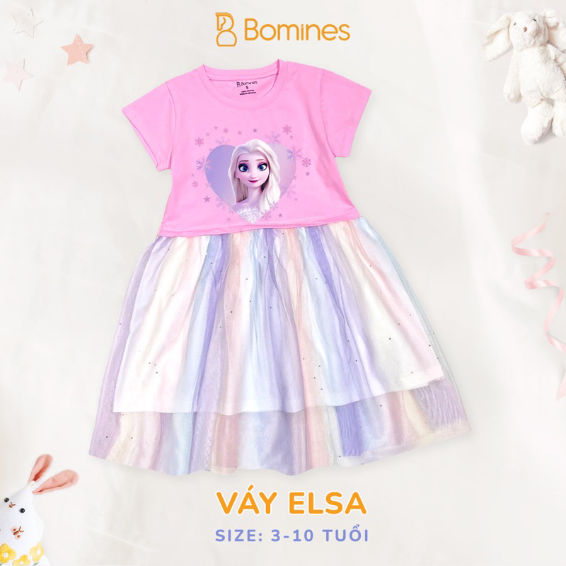 Váy bé gái công chúa Elsa BOMINES, lót lưới điệu đà xinh xắn cho bé 3- 10 tuổi, 12- 30kg DTNBGELSALUOI