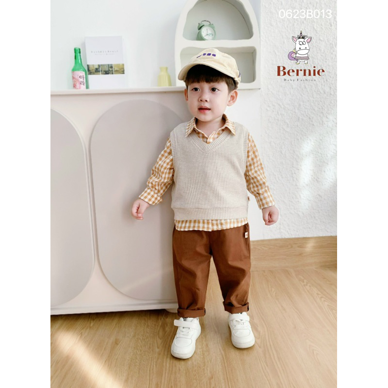 SET GILE KẺ 3 CHI TIẾT QUẦN KAKI CHO BÉ