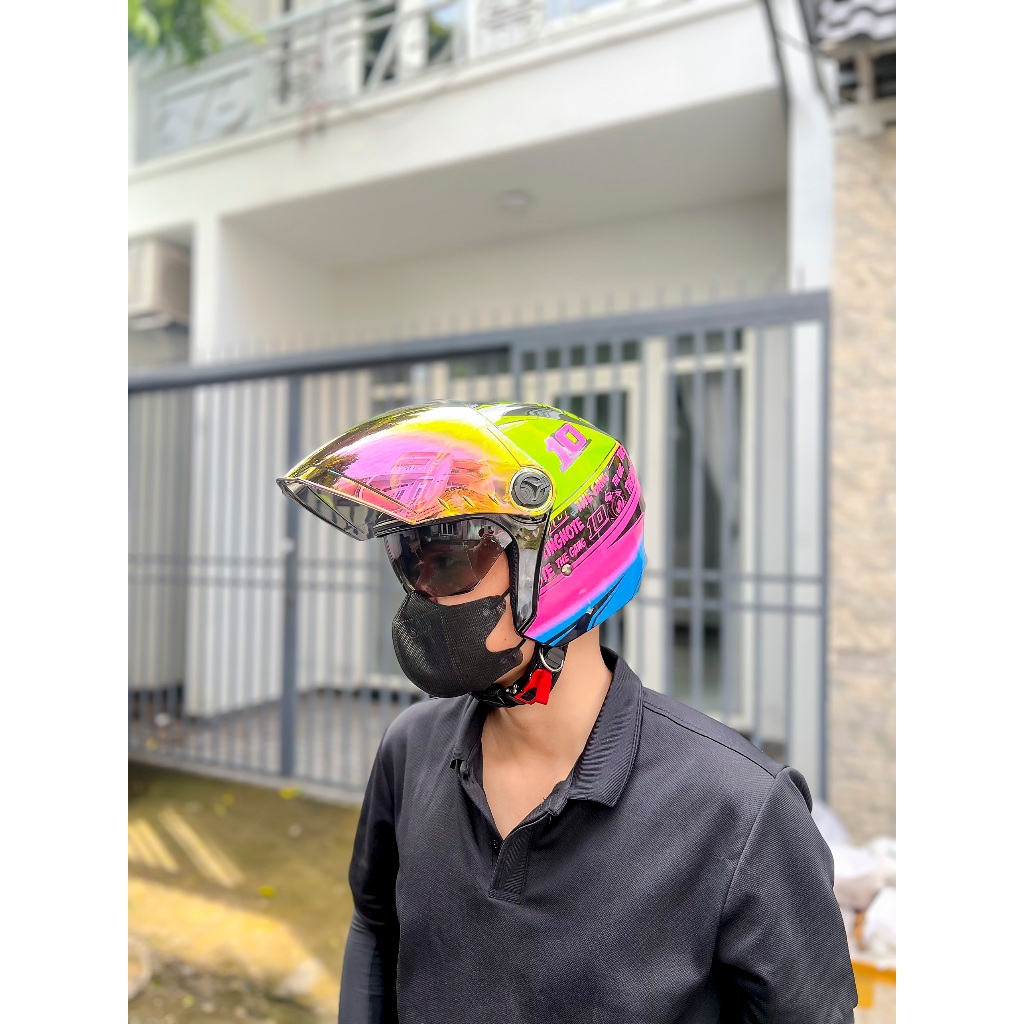 Nón bảo hiểm 3/4 2 kính Royal XH02 M668 Tem The Gang chính hãng