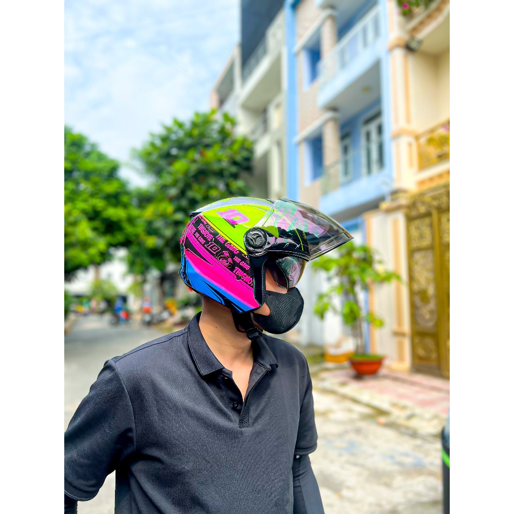 Nón bảo hiểm 3/4 2 kính Royal XH02 M668 Tem The Gang chính hãng