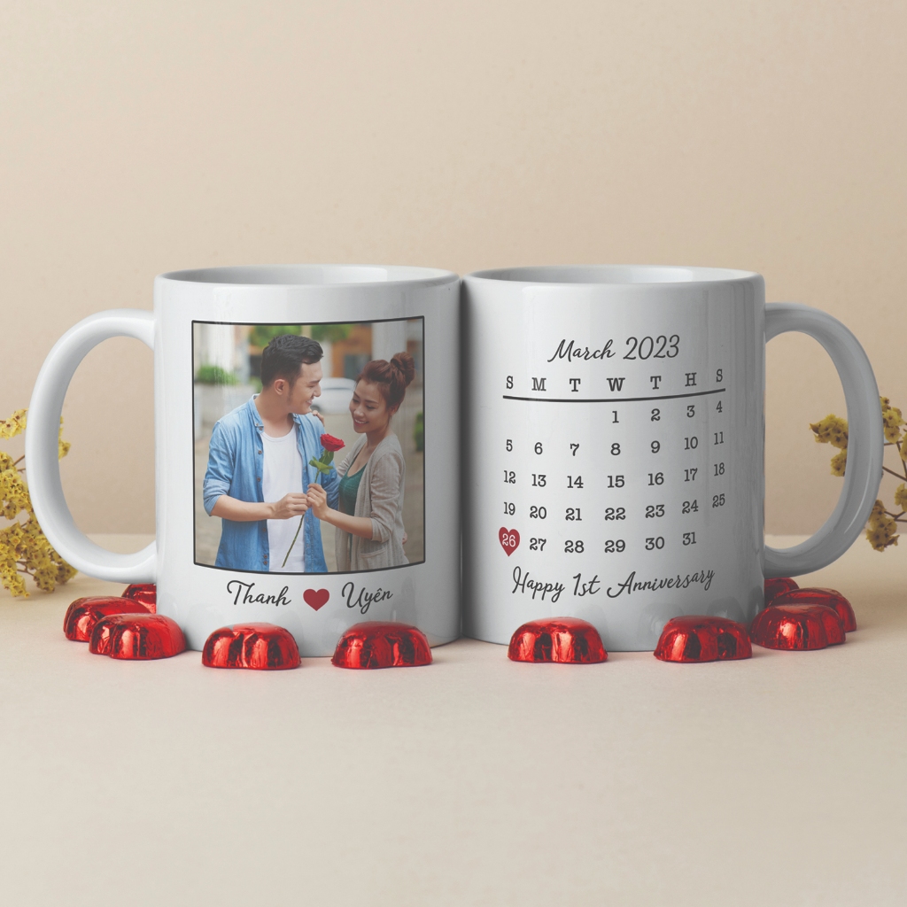 Ly sứ quà tặng in hình kỉ niệm tình yêu