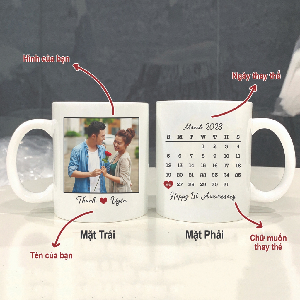 Ly sứ quà tặng in hình kỉ niệm tình yêu