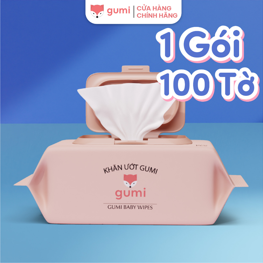 Thùng 10 gói khăn ướt,1 gói 100 tờ,GUMI không cồn,không parabens