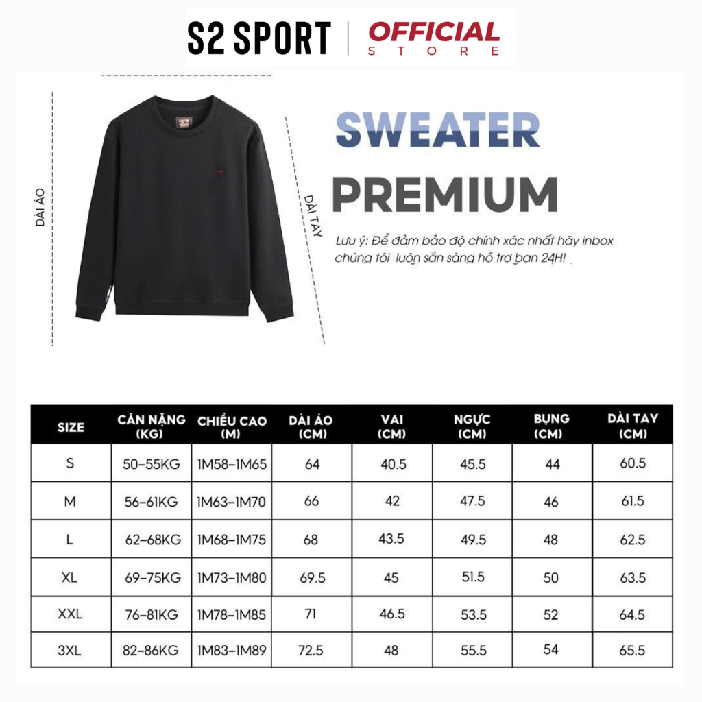 Áo nỉ sweater nam trơn S2 SPORT SANF013 thu đông vải cotton USA co giãn 04 chiều dày dặn cổ tròn tay bo chun chắc chắn