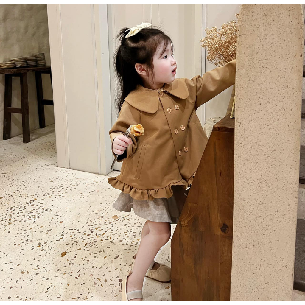Áo Khoác Kaki Dành Cho Bé Gái Màu Nâu Duy Nhất, Đủ Sz Cho Các Bé, Thời Trang Bé Basic