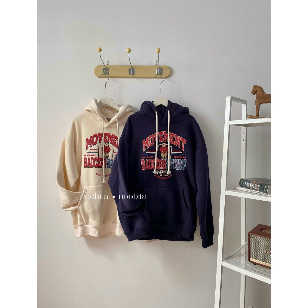 NOOBITA - Áo hoodie nỉ bông form rộng MOVERMENT 8042