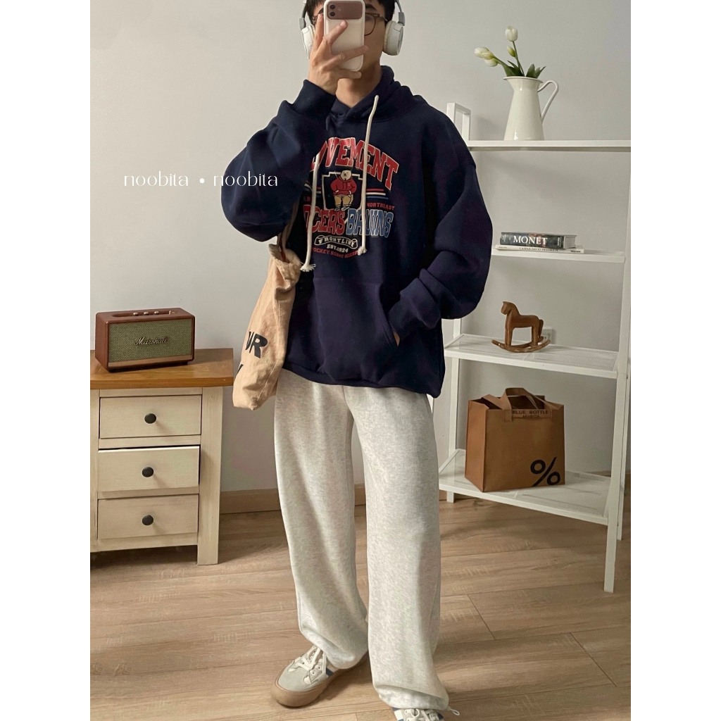 NOOBITA - Áo hoodie nỉ bông form rộng MOVERMENT 8042