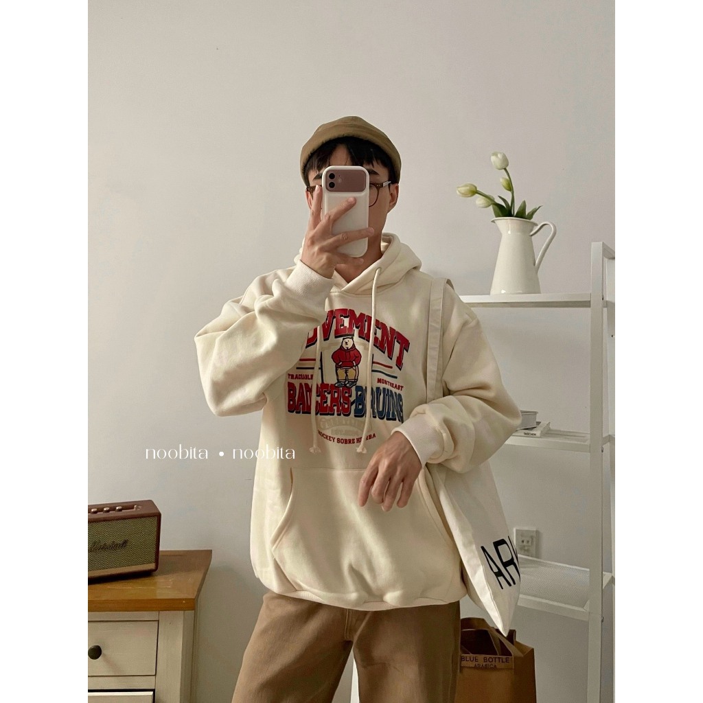 NOOBITA - Áo hoodie nỉ bông form rộng MOVERMENT 8042