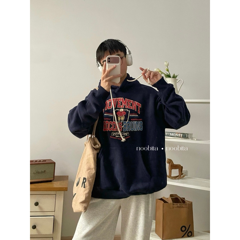 NOOBITA - Áo hoodie nỉ bông form rộng MOVERMENT 8042