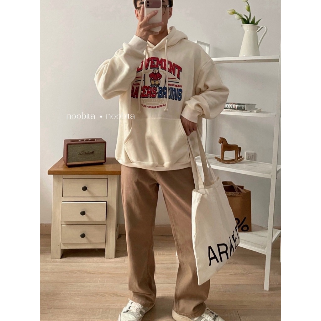 NOOBITA - Áo hoodie nỉ bông form rộng MOVERMENT 8042