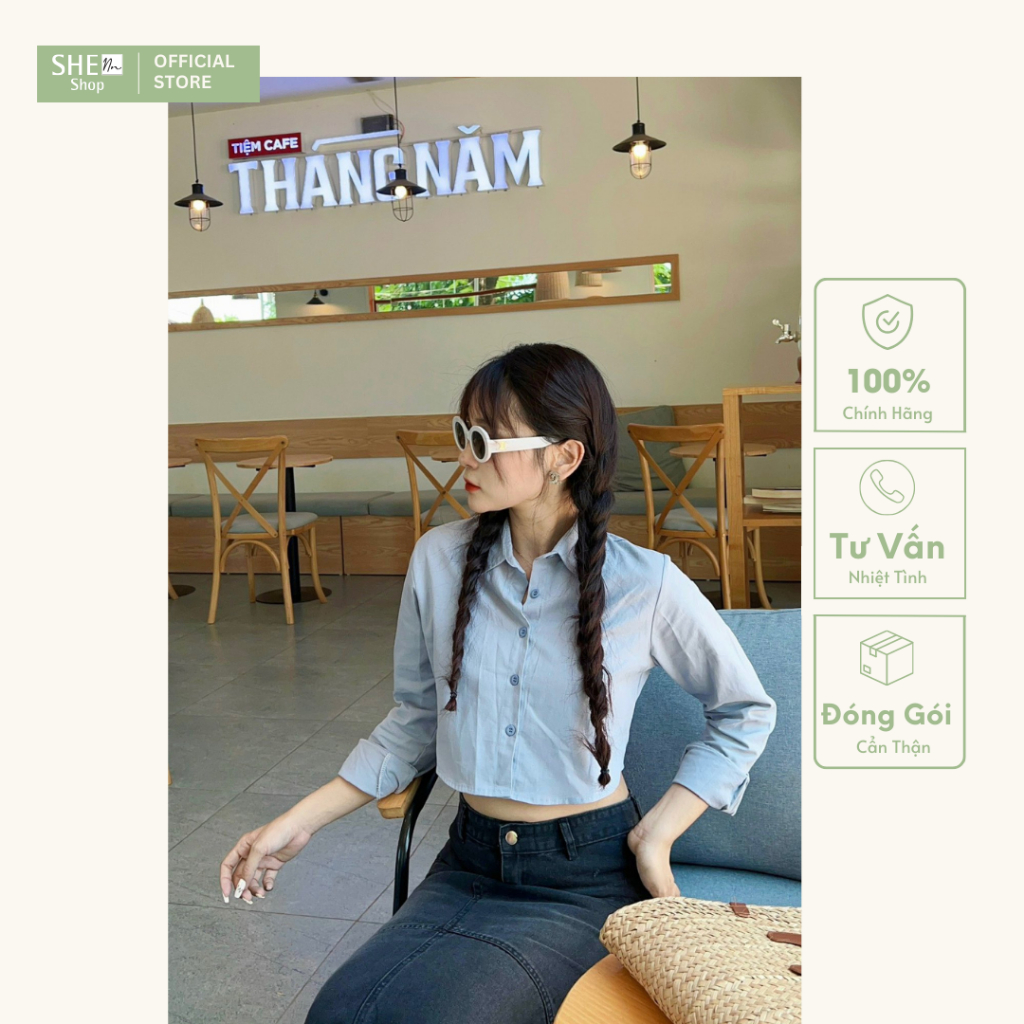 Áo Sơmi Croptop Trơn Tay Dài SHE NN