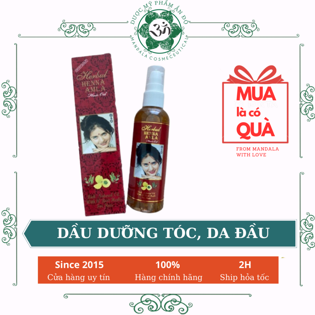 Dầu dưỡng tóc giúp tóc chắc khỏe, mềm mượt Herbul Henna Amla Oil 100ml - Mandala Shop