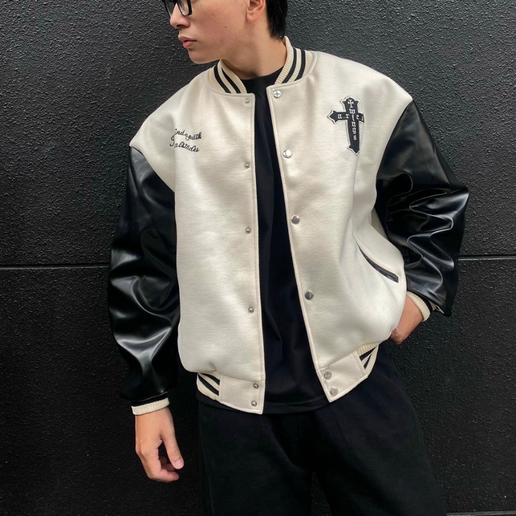 Bomber tay da , varsity jacket nam nữ chất dạ 2 lớp , áo khoác bóng chày local brand unisex - Công Huy Store