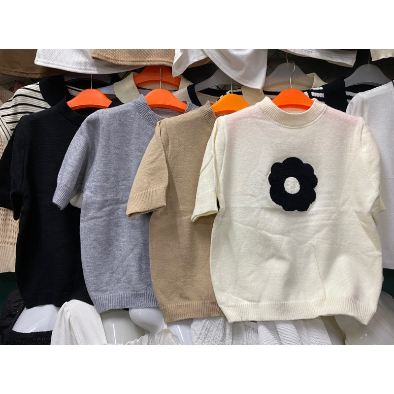 Áo len cộc tay hình bông hoa xù bốn màu , kèm video và ảnh thật