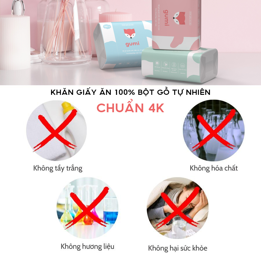 Khăn giấy ăn GUMI thùng 42 khăn giấy 3 lớp 100% BỘT GỖ TỰ NHIÊN