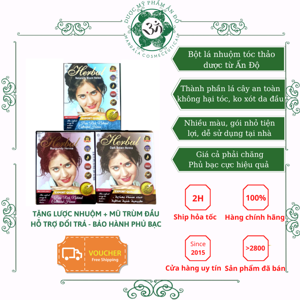 Bột nhuộm tóc thảo dược Henna herbul gói lẻ nhỏ 10g