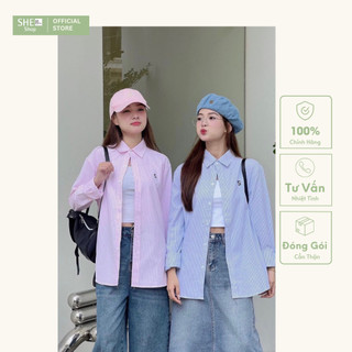 Áo sơmi kẻ form rộng thêu chữ s she nn