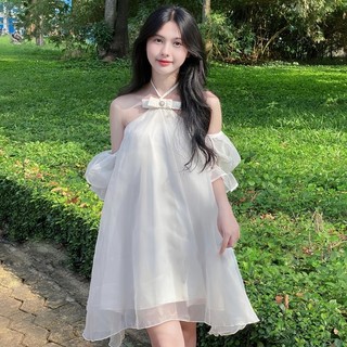 Đầm cổ yếm bigsize rớt vai tay bồng xinh xắn ( Thời trang Vicky G - Anitagreen ) HN1023