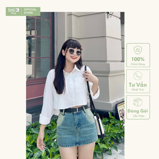 Áo sơmi nữ croptop dài tay 2 túi trước trơn basic she nn