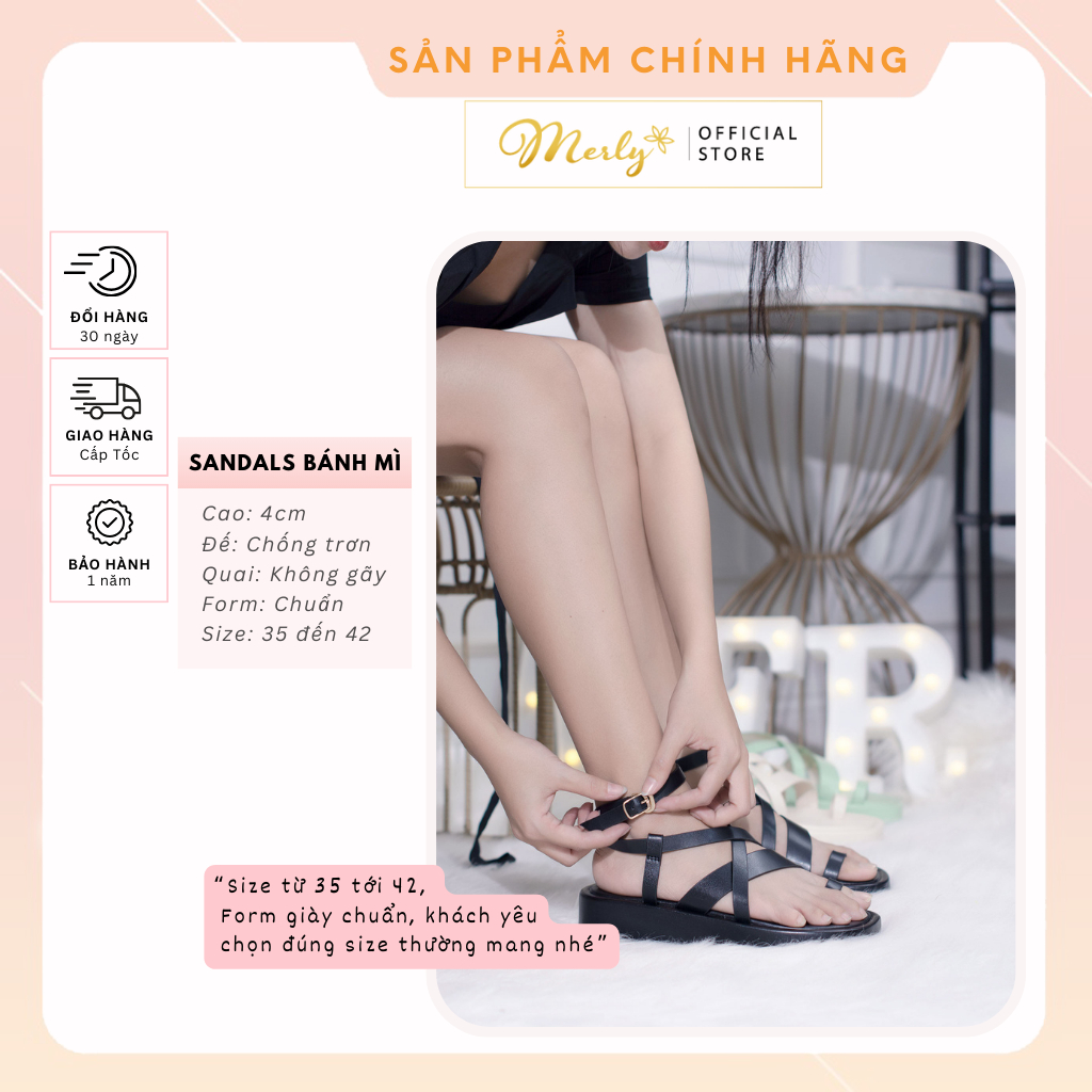 Giày Sandals Bánh Mì Chiến Binh Đế Cao 4cm Merly 1511, Sandals Dây, Giày Xăng Đan Nữ Cao Cấp