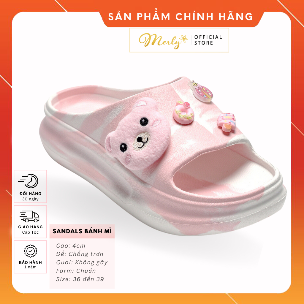 Dép Bánh Mì Quai Ngang 4p Merly 1519N Đính Sticker, Dép Bánh Mì Đế Cao, Dép Học Sinh, Dép Đi Văn Phòng, Giày Dép Nữ