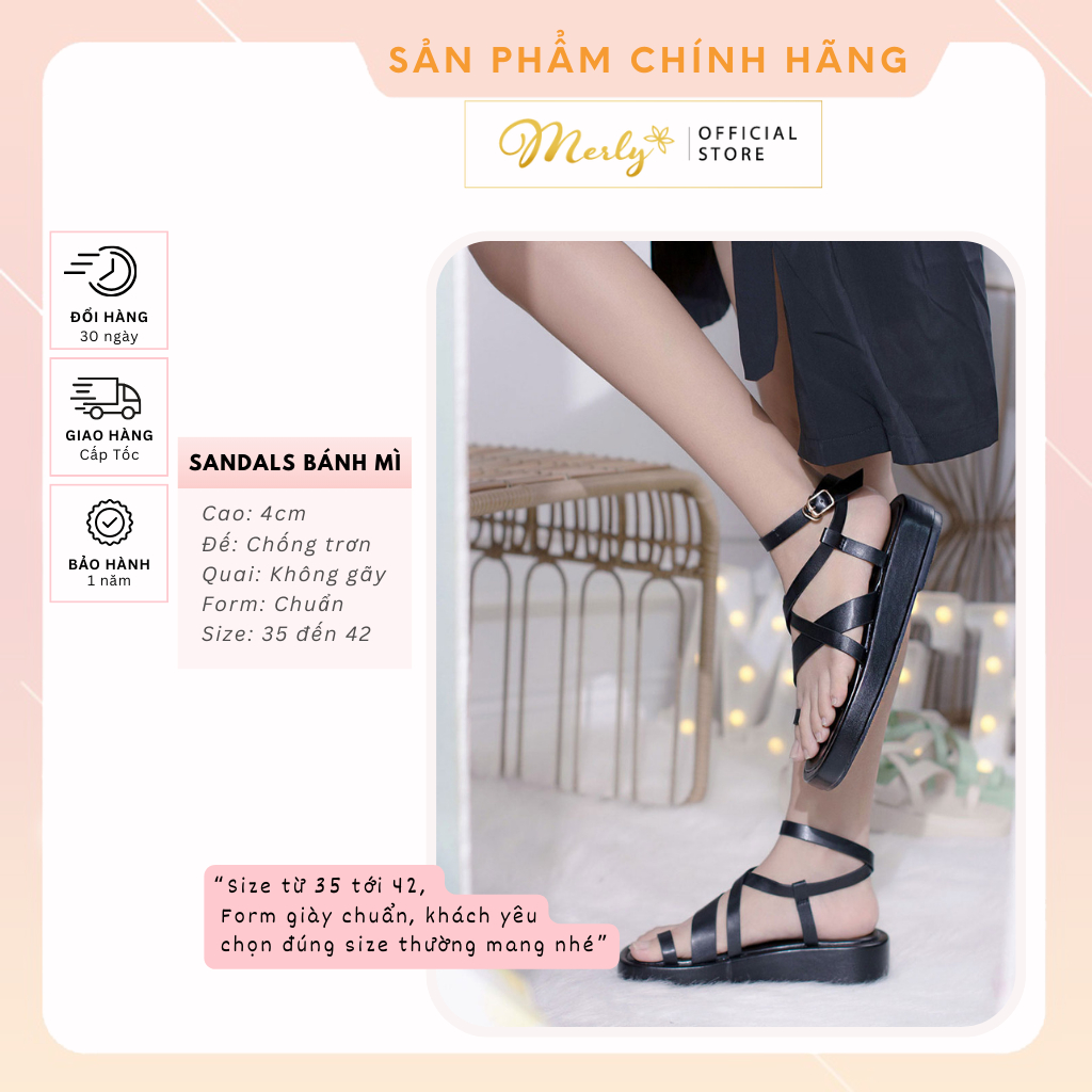 Giày Sandals Bánh Mì Chiến Binh Đế Cao 4cm Merly 1511, Sandals Dây, Giày Xăng Đan Nữ Cao Cấp