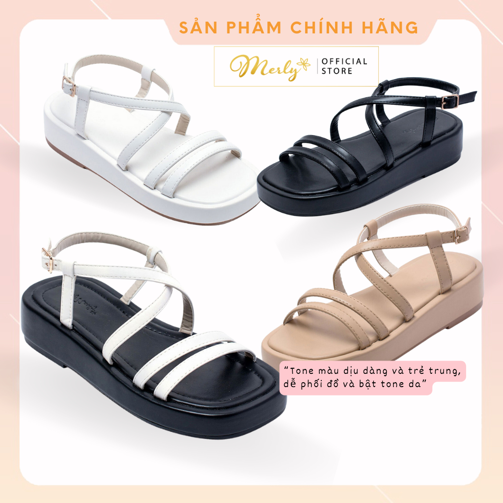 Giày Sandals Bánh Mì Dây Basic Merly 1510 Kem Nâu Nude, Giày Bánh Mì Nữ Đế Cao 4p, Giày Sandals Dây Nữ, Giày Dép Bánh Mì