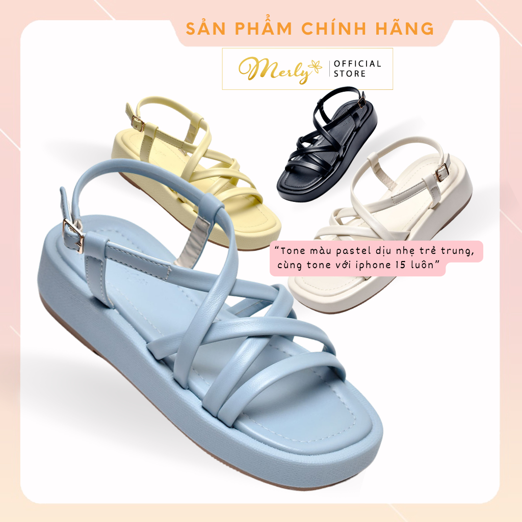 Sandals Dây Đế Bánh Mì Dây Mút Phồng Đế Cao 4cm Merly 1505 Xăng Đan Bánh Mì, Sandals Bánh Mì Nữ Chính Hãng, Giày Bánh Mì