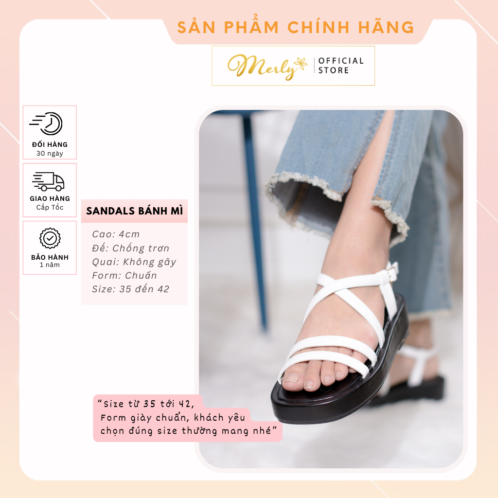 Giày Sandals Bánh Mì Dây Basic Merly 1510 Kem Nâu Nude, Giày Bánh Mì Nữ Đế Cao 4p, Giày Sandals Dây Nữ, Giày Dép Bánh Mì