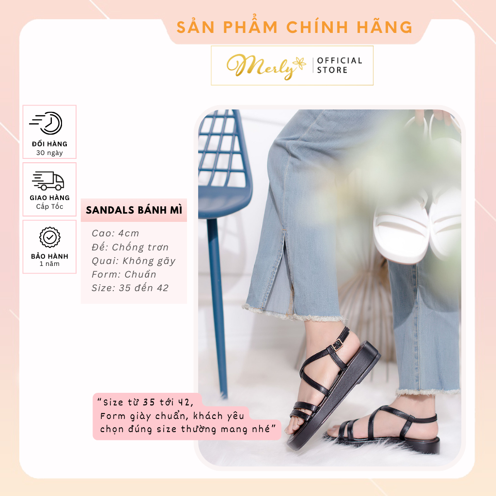 Giày Sandals Bánh Mì Dây Basic Merly 1510 Kem Nâu Nude, Giày Bánh Mì Nữ Đế Cao 4p, Giày Sandals Dây Nữ, Giày Dép Bánh Mì
