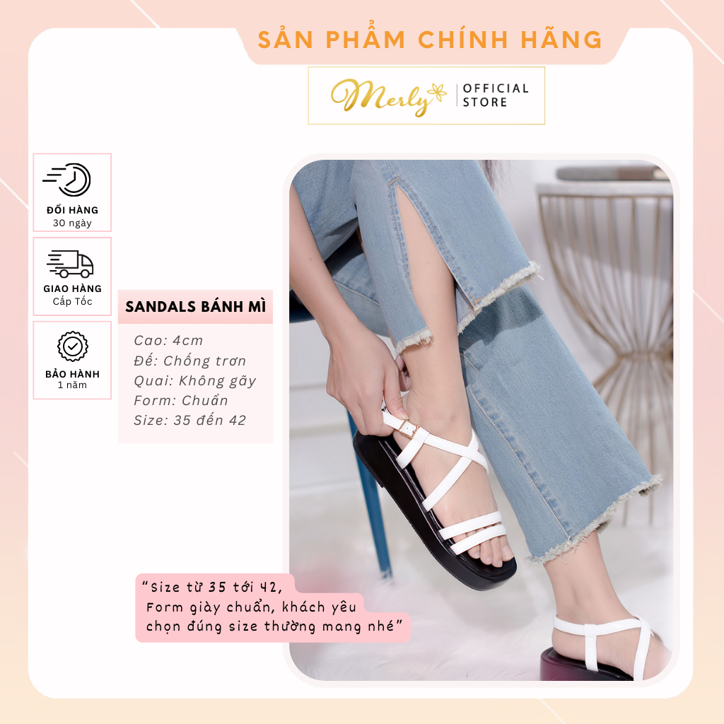 Giày Sandals Bánh Mì Dây Basic Merly 1510 Kem Nâu Nude, Giày Bánh Mì Nữ Đế Cao 4p, Giày Sandals Dây Nữ, Giày Dép Bánh Mì