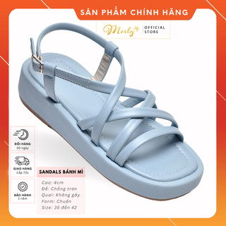 Sandals dây đế bánh mì dây mút phồng đế cao 4cm merly 1505 xăng đan bánh mì, sandals bánh mì nữ chính hãng, giày bánh mì