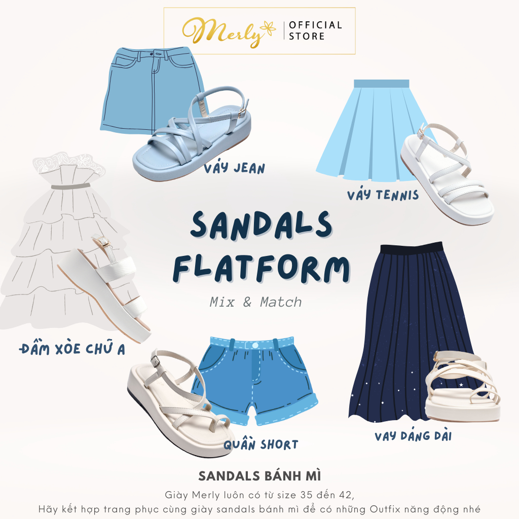Sandals Dây Đế Bánh Mì Dây Mút Phồng Đế Cao 4cm Merly 1505 Xăng Đan Bánh Mì, Sandals Bánh Mì Nữ Chính Hãng, Giày Bánh Mì