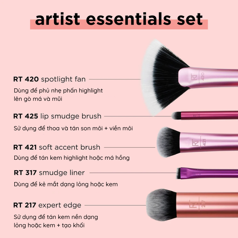 Bộ Cọ Trang Điểm 5 Cây Real Techniques Artist Essentials Makeup Brush Set