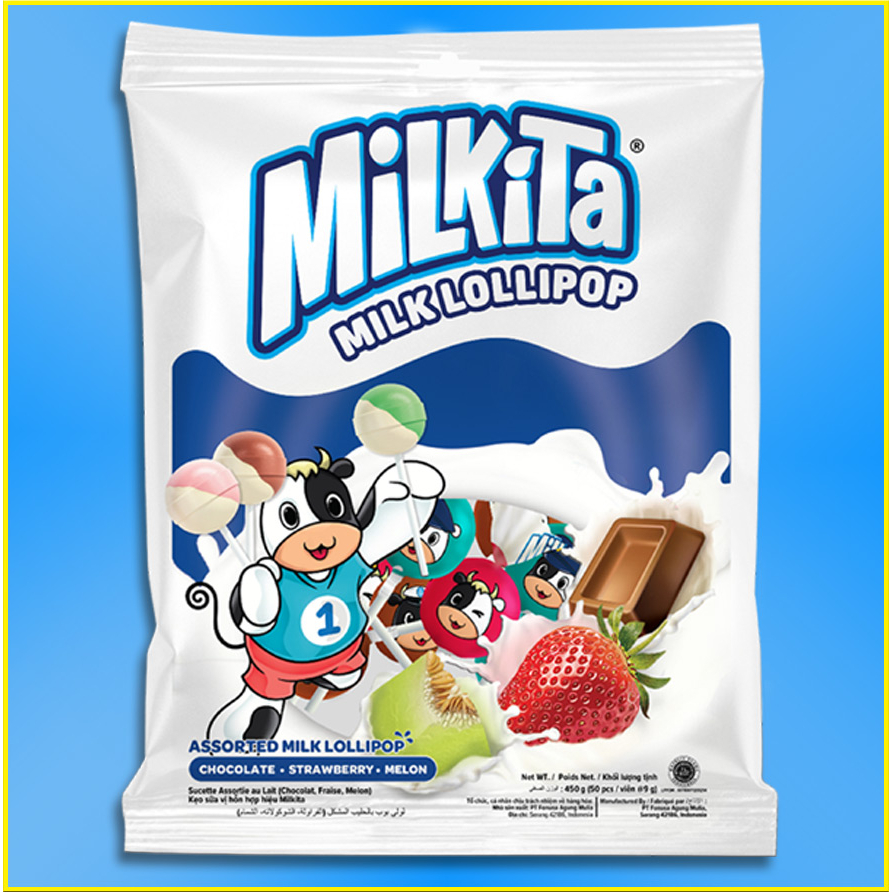 Kẹo Sữa Milkita Vị Hỗn Hợp Gói 50 Que (Gói 450g) (hàng có khuyến mãi)