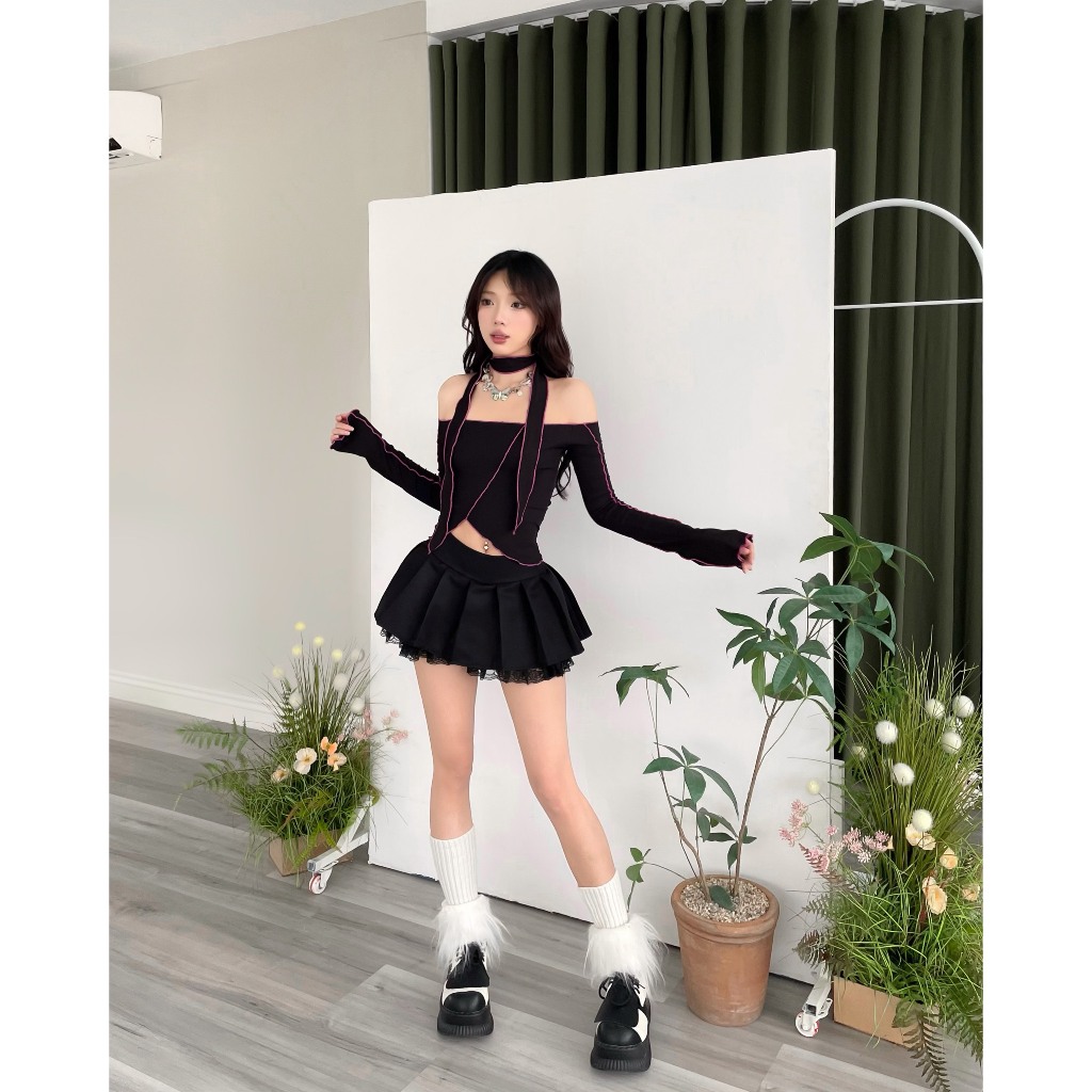 Chân váy xếp ly phối ren dáng xòe MONÁ - DORY