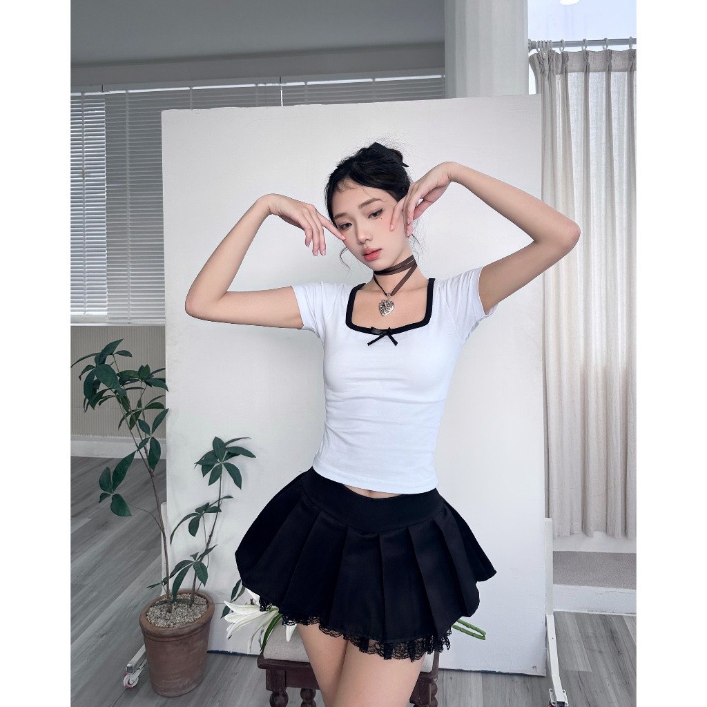 Chân váy xếp ly phối ren dáng xòe MONÁ - DORY