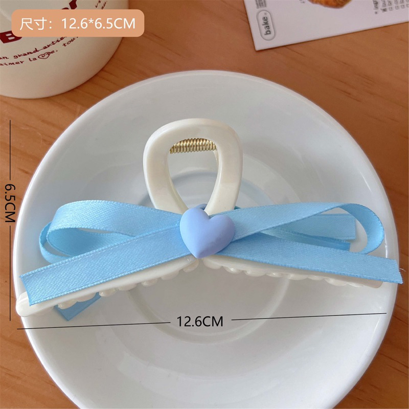 Kẹp Tóc Hình Nơ Trái Tim Bằng Acrylic Màu Trơn Dễ Thương Cho Nữ