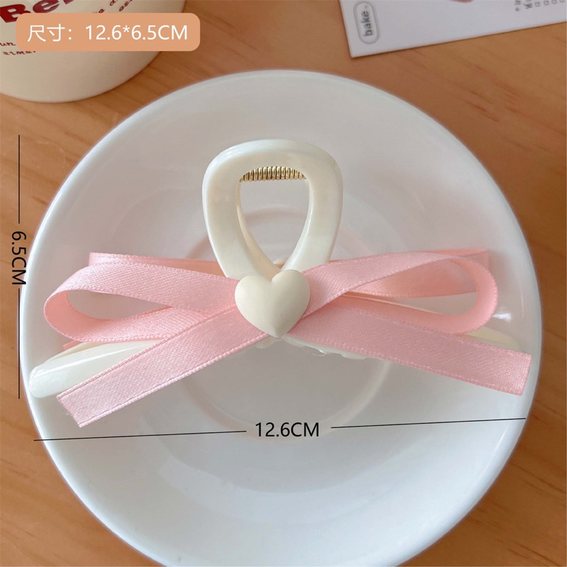 Kẹp Tóc Hình Nơ Trái Tim Bằng Acrylic Màu Trơn Dễ Thương Cho Nữ