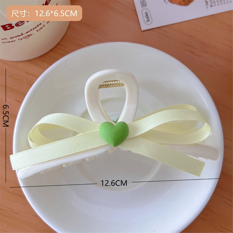 Kẹp Tóc Hình Nơ Trái Tim Bằng Acrylic Màu Trơn Dễ Thương Cho Nữ