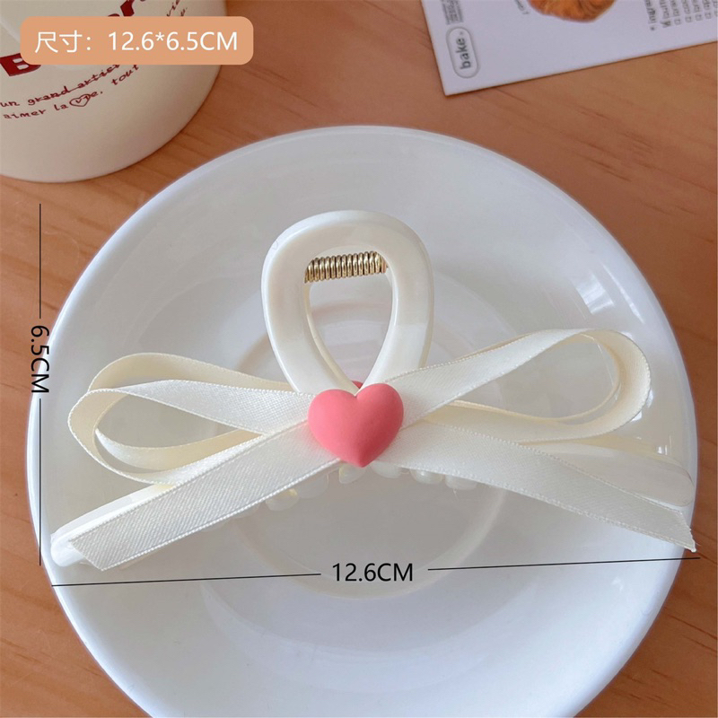 Kẹp Tóc Hình Nơ Trái Tim Bằng Acrylic Màu Trơn Dễ Thương Cho Nữ