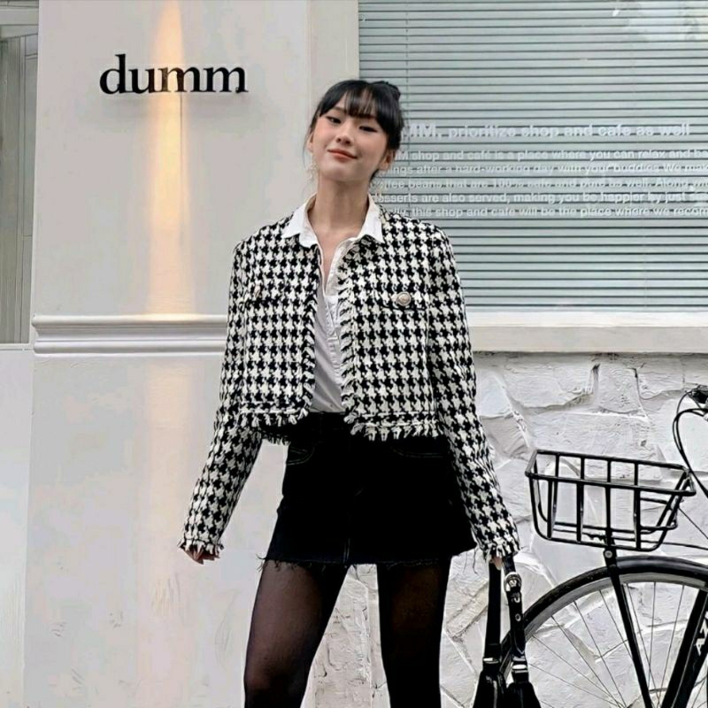 Áo khoác tweed croptop caro Love Poem Jacket Tingoan