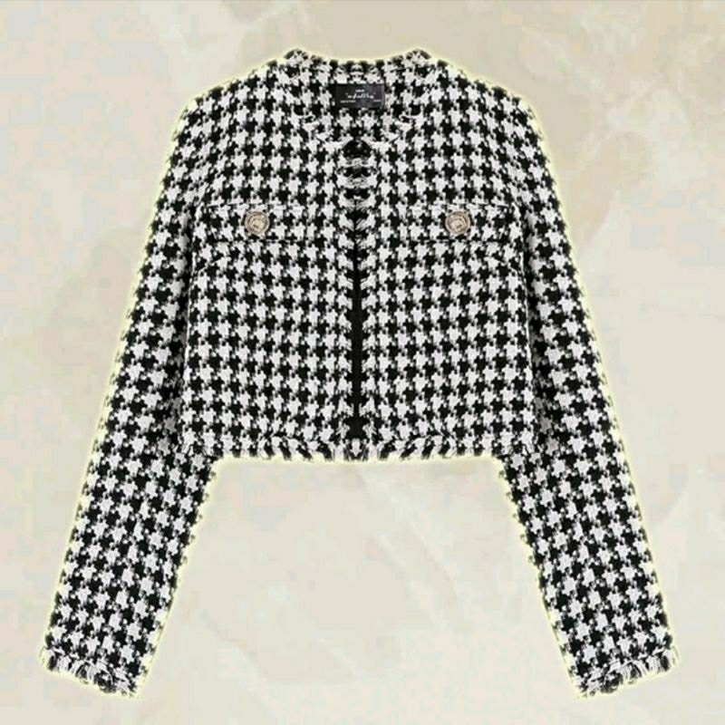 Áo khoác tweed croptop caro Love Poem Jacket Tingoan