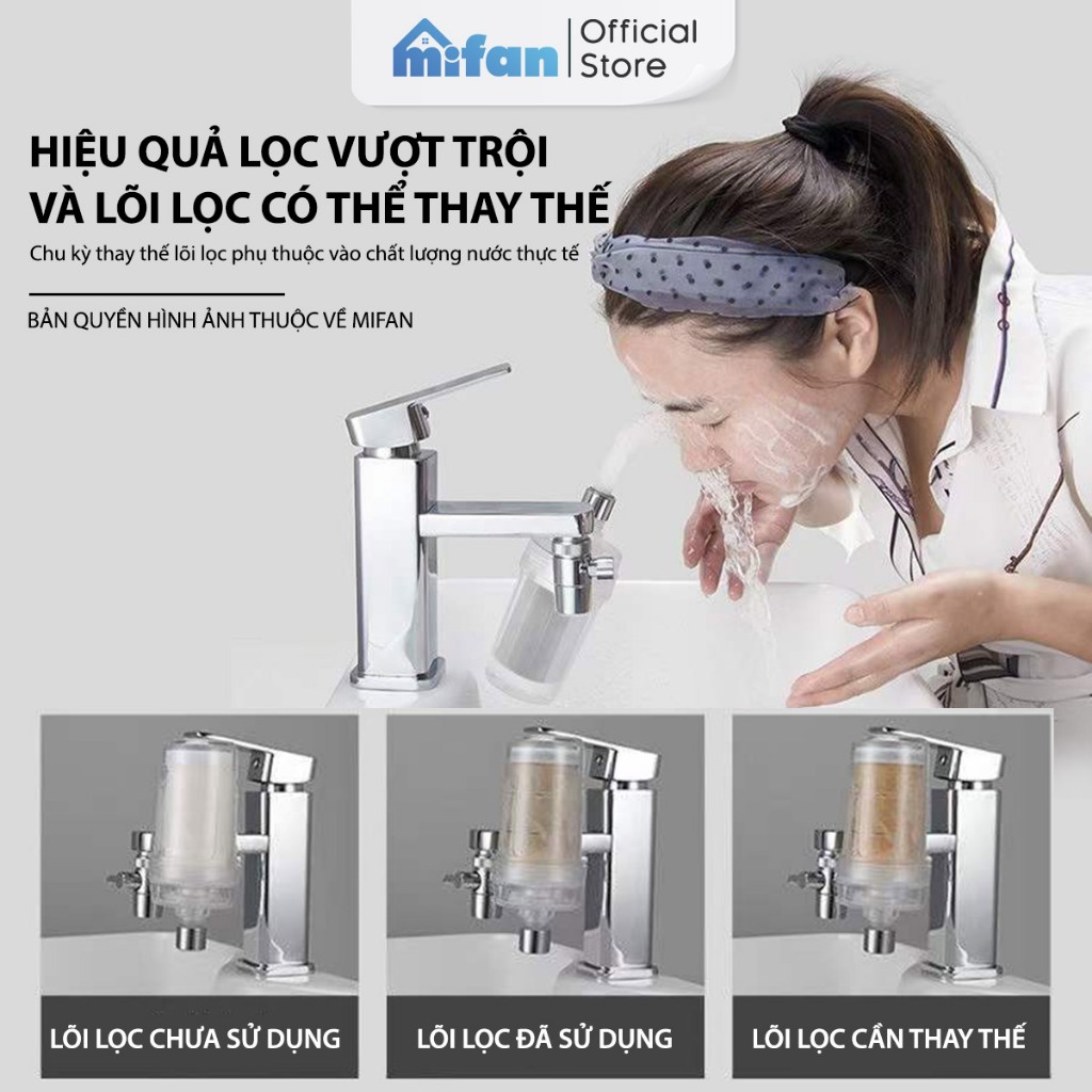 Bộ Lọc Nước Đầu Vòi Lõi Gốm MIFAN Inox 304 Tăng Áp 3 Chế Độ - Lọc 99% Mùi, Cặn Bẩn, Clo Dư Cho Bồn Rửa Chén Chậu Rửa Mặt