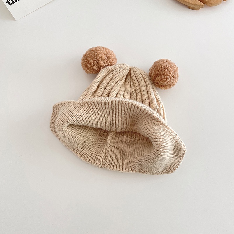 Mũ Len Cho Bé Dày Dặn Họa Tiết Gấu Nâu Phong Cách Hàn Quốc VIVI