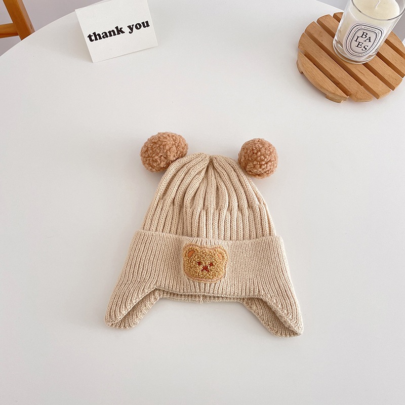 Mũ Len Cho Bé Dày Dặn Họa Tiết Gấu Nâu Phong Cách Hàn Quốc VIVI
