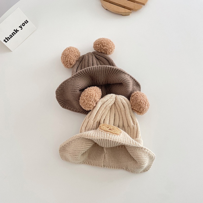 Mũ Len Cho Bé Dày Dặn Họa Tiết Gấu Nâu Phong Cách Hàn Quốc VIVI