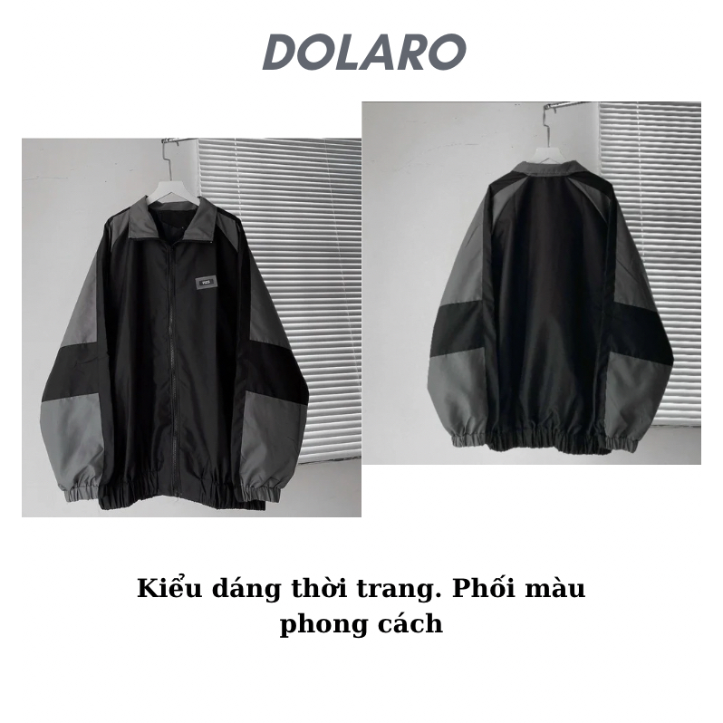 Áo khoác dù nam nữ DOLARO form rộng phối màu, áo gió thu đông unisex hoạ tiết phong cách hợp thời trang